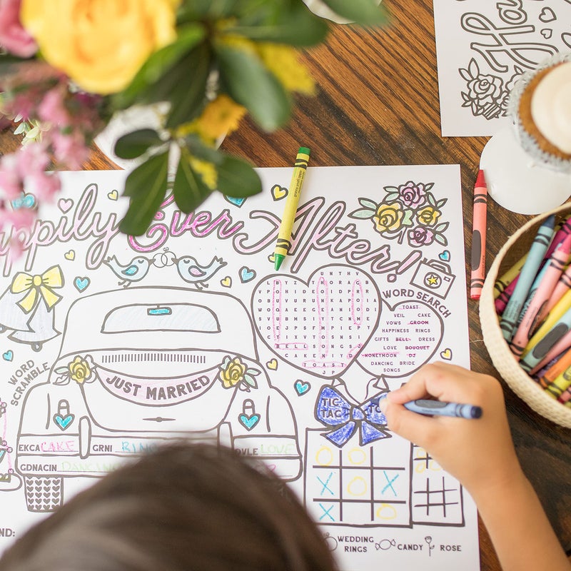 Tiny Expressions - Wedding Activity Placemats for Kids â€“ Pack of 12 Disposable Coloring Paper Mats for Wedding Table DÃ©cor, Includes Activities & Games for Kids - Image 3
